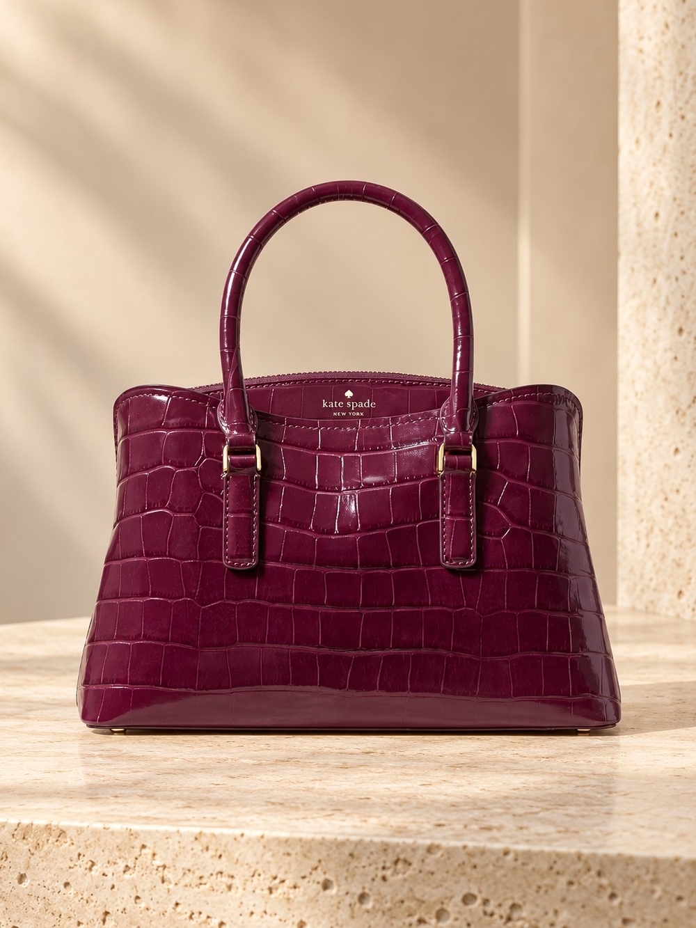 Kate Spade Thompson Street Croc Embossed Small Satchel Bag Deep Cherry NWT